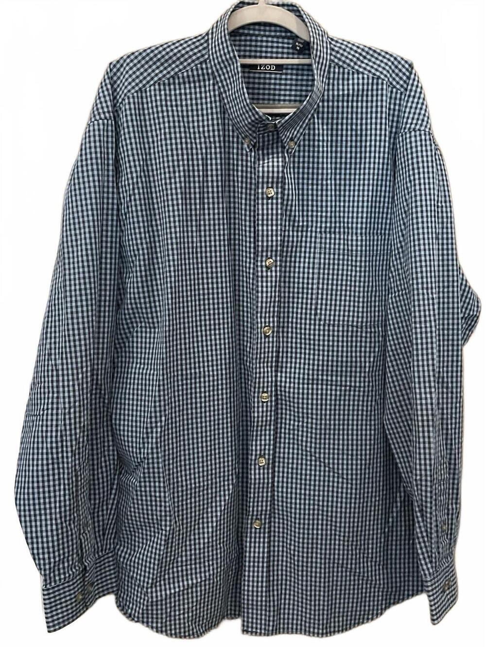 IZOD Mens Long Sleeve Blue Checkered Dress Shirt Size XL